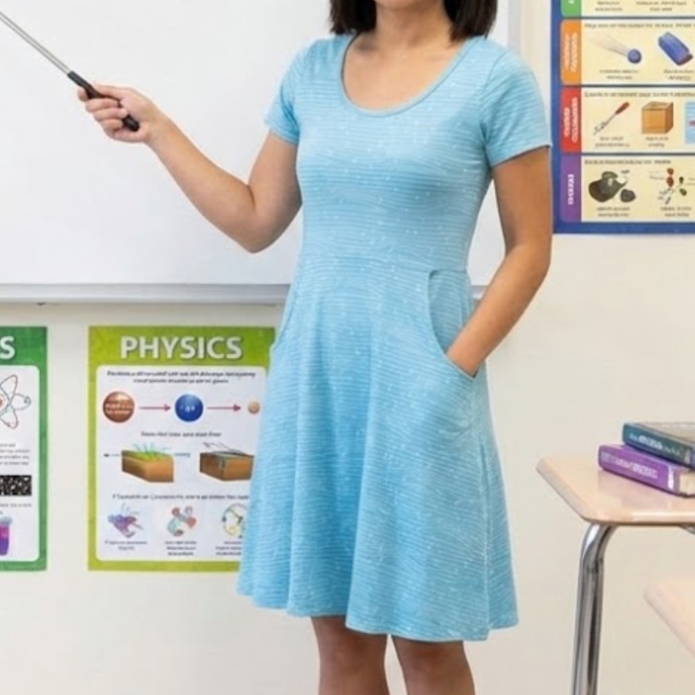 NWT Svaha Turquoise Dress With Pockets Size 2 Stem Themed Nerdy Chic Teacher‎